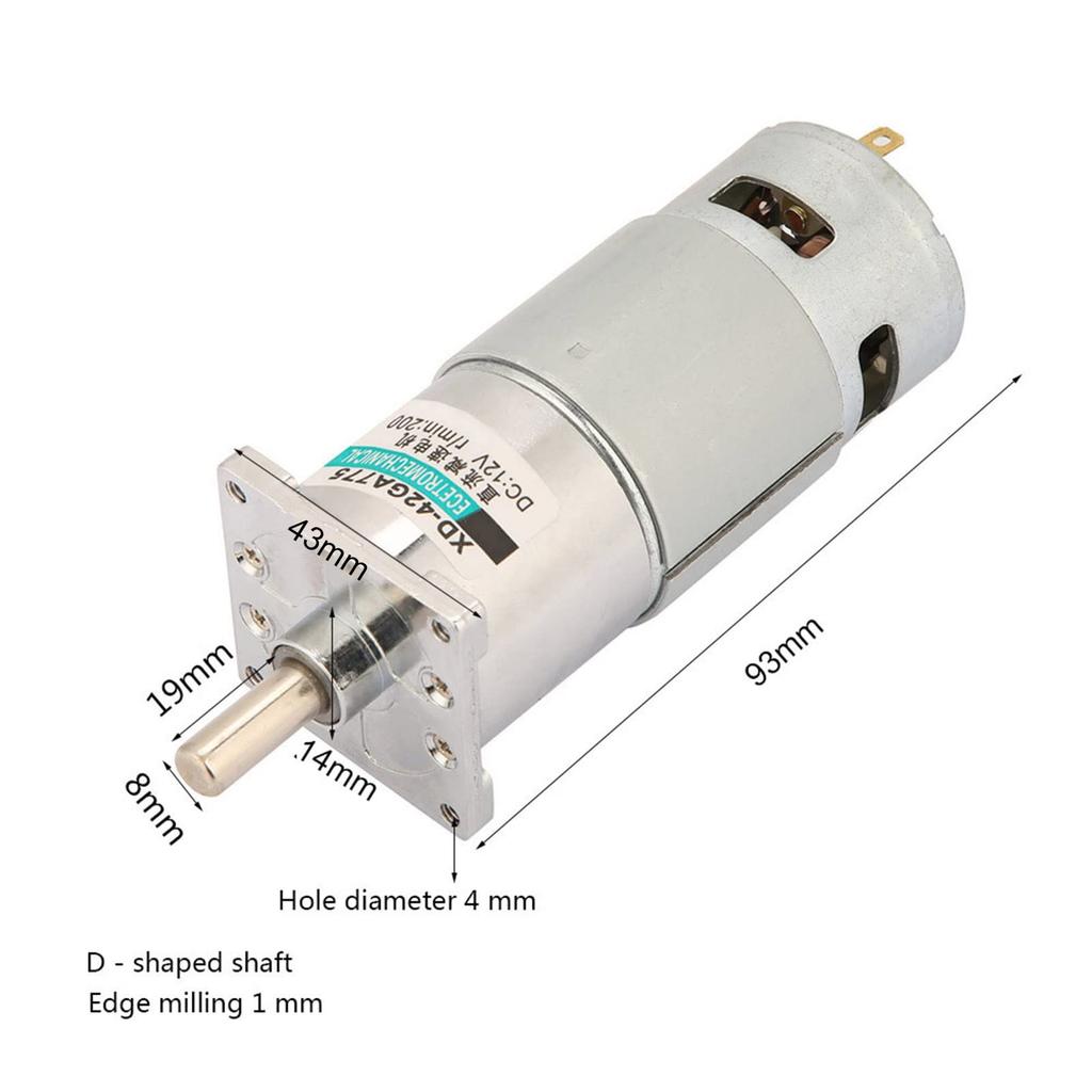 Регулируемый мотор-редуктор постоянного тока 35 Вт Микромотор постоянного тока Коллекторный двигатель постоянного тока Мотор, 12 В/24 В Скорость CW/CCW XD-42GA775 2-полюсный (200 об/мин 12 В)