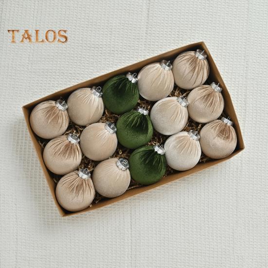 15 Pcs Velvet Christmas Balls Shatterproof Flocked Xmas Tree Hanging Ball Ornaments Festive Home Party Baubles for Christmas Wedding