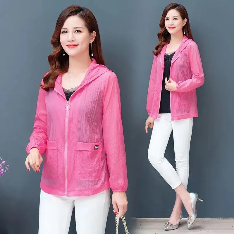 Summer Sun Protection Clothing Hooded Casual Short Jacket Thin Anti-ultraviolet Skin Clothing Women's Large Size