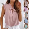 Women Short Sleeve Blouse Polka Dot Ruffle Bowknot Shirt
