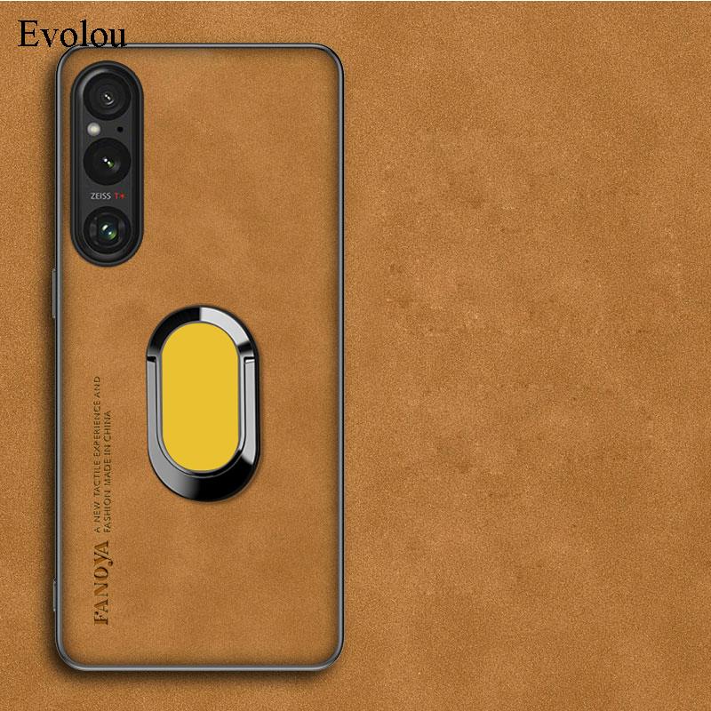 Для Sony Xperia 1 V 10 V Чехол-подставка с магнитным кольцом из овчины для телефона Для Xperia 1 V 10 V Защита камеры Задняя крышка