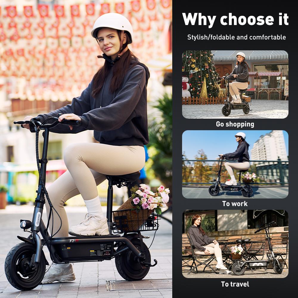 iScooter Electric Scooter F2 Adult Shopping Scooter 500W 30km/h Max Load 120KG 10 Inch Folding Light Weight with Seat and Basket