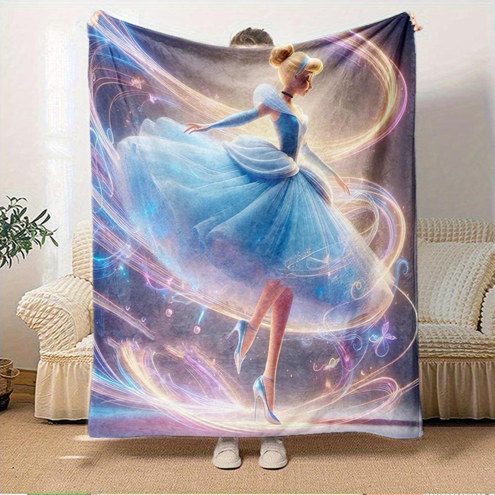 1pc Flannel Cinderella Blue Dress Style Bedding Throw Blanket Sofa Cover Gift Home Decor Lightweight Soft Warm Throw