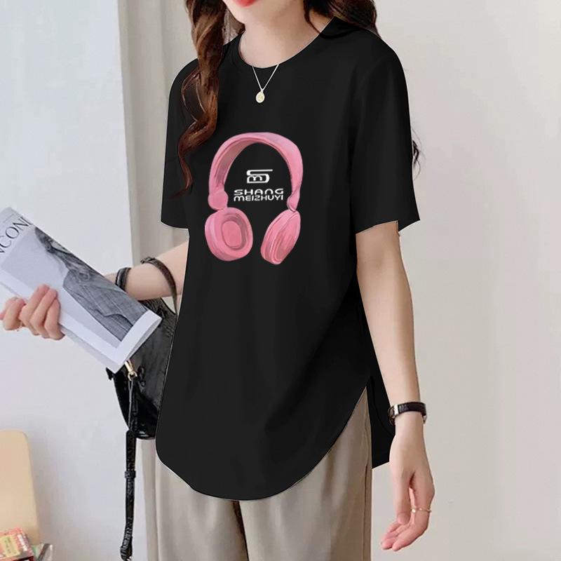 Белая футболка с короткими рукавами, женская, из чистого хлопка, летняя, новая, закругленный подол, средняя и длинная, закрывающая ягодицы футболка