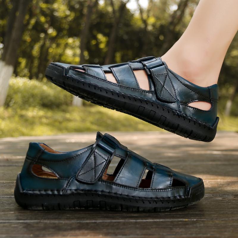 Fashion Fashion Men's Senior Sandals Summer Flat Soft Sole Soft Cow Leather Male Footwear Lightweight Anti-slip Wearable Casual Shoes