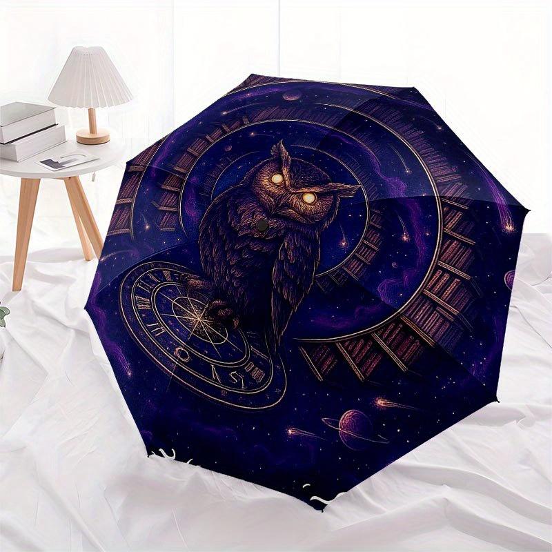 Enchanted Owl Mandala Wall Art: Mystical Decor for Your Space Umbrella, Cute Umbrella with Cute Design, Portable 3-Fold Compact Umbrella for Men & Wom