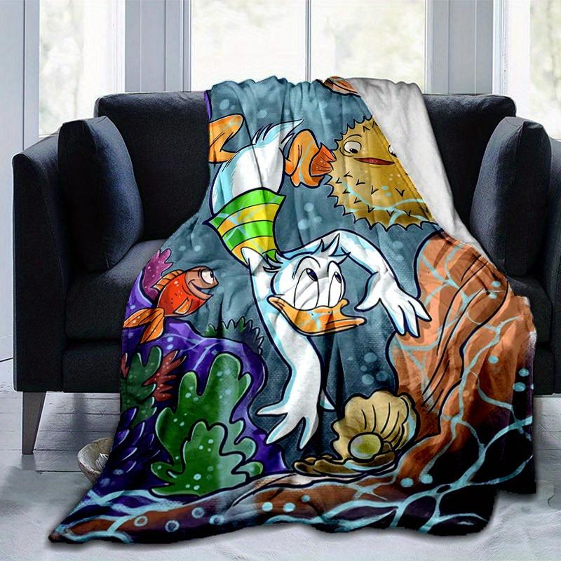 1pc Cartoon Puffer Fish and Donald Duck Design Blanket, Home Decorative Throw Blanket for All Seasons, Living Room, Travel, Camping, Car Bla