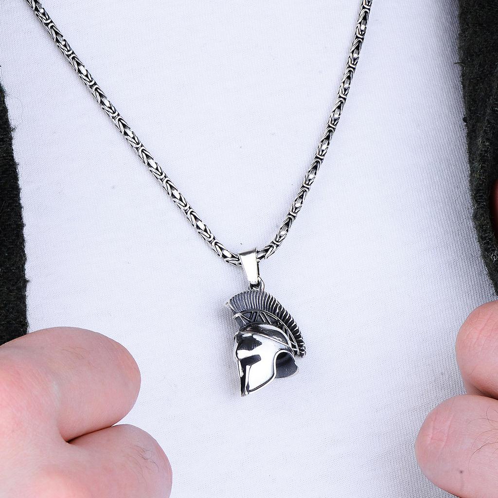 Мужская подвеска в виде шлема гладиатора из серебра 925 карата, византийская цепочка ручной работы, украшения в духе воина, идея мужского подарка