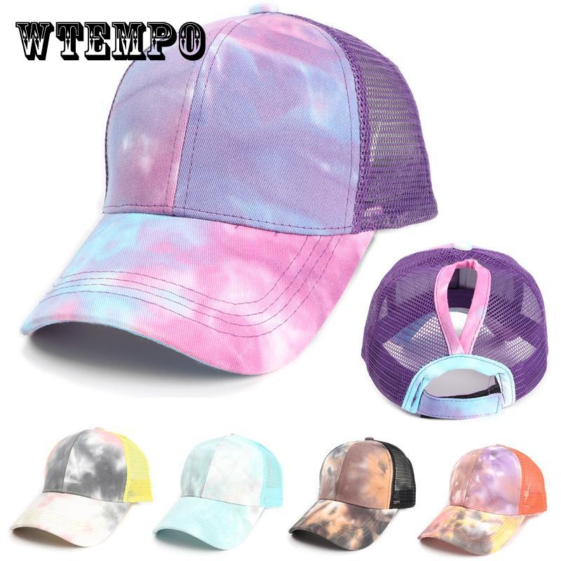 Женская бейсболка с принтом тай-дай, дышащая сетчатая кепка с отверстием для хвоста, регулируемые кепки для папы для повседневной носки, путешествий, спорта