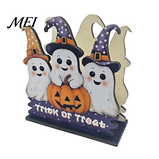 Festive Dining Table Ornament Halloween Wooden Napkin Holder, Ghost Pumpkin Decorative Tabletop Tissue Dispenser, Rustic Kitchen Counter Storage Paper