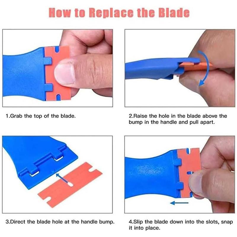 2Pcs Plastic Razor Blade Scrapers Glue Remover with 20Pcs Blades Car Glass Cleaning Razor Scraper for Removing Stickers Labels