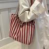 Korean Niche Shopping Bag 2025 New Tote Bag Retro Literary Shoulder Large Bag Small Fresh Striped Canvas Bag