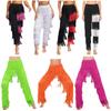 Womens Latin Dance Fringe Pants Elastic Waistband Contrast Color Tassel Trousers Cha Cha Tango Rumba