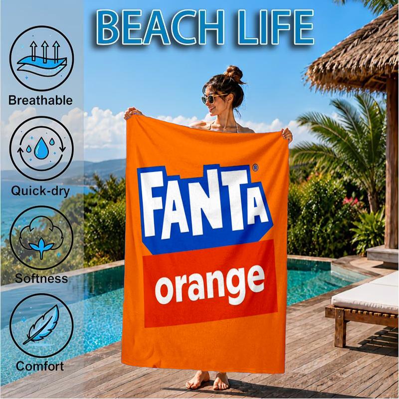 Пляжное полотенце Fanta Orange Refreshment, Быстросохнущее, Легко в уходе, Подходит как для занятий фитнесом, так и для пляжного отдыха, Спортивный незаменимый аксессуар