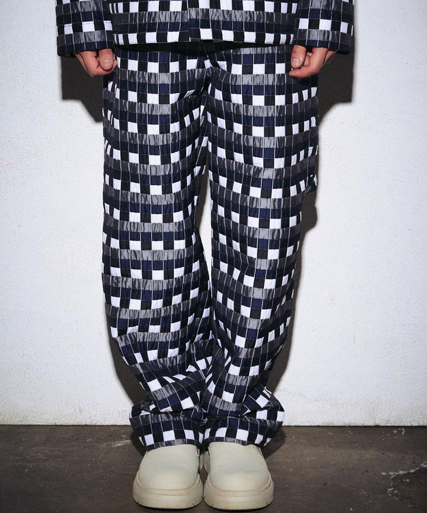 F8KE CHEMICAL CLUB Navy Checker Padded Baggy Pants
