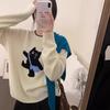 Autumn and winter new top Korean cute sweet wind loose knitted pullover fun cat jacquard soft waxy sweater women