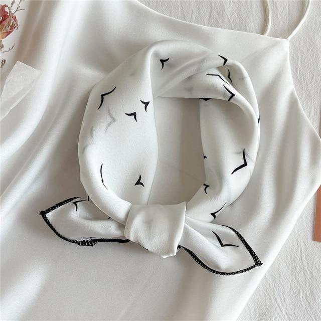 New Silk Scarf Square Women Fashion Dot Plaid Print Neckerchief Ladies Work Scarves Small Winter Foulard Bandana Hair Tie Band