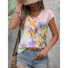 Summer Women Short Sleeve V-Neck Oversized T Shirt For Women Fashion Ladies T-Shirt 3d Flower Print Top Casual Clothes