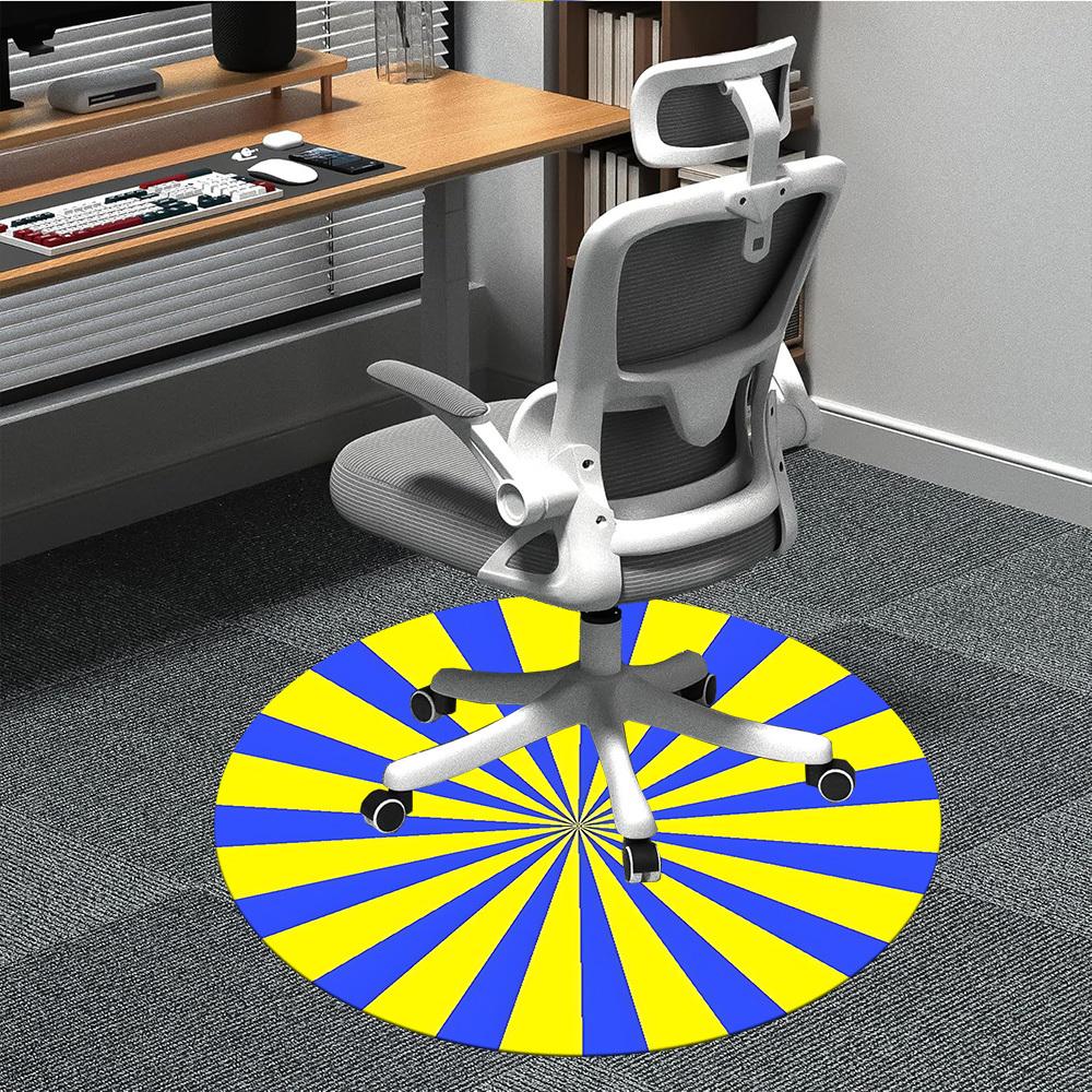 1pc Blue Yellow Stripes Chair Carpet for Office, Round Polyester Mat, Indoor Decor for Office, Easycare Fabric, Washable Non-slip Area Carpet