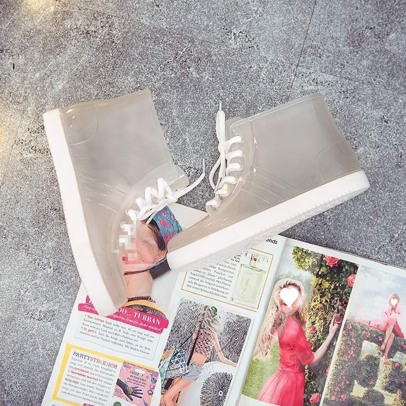 Желейные прозрачные нескользящие модные водонепроницаемые туфли дождевые туфли резиновые сапоги галоши бархатный хлопок водные сапоги женские короткие голенища взрослые