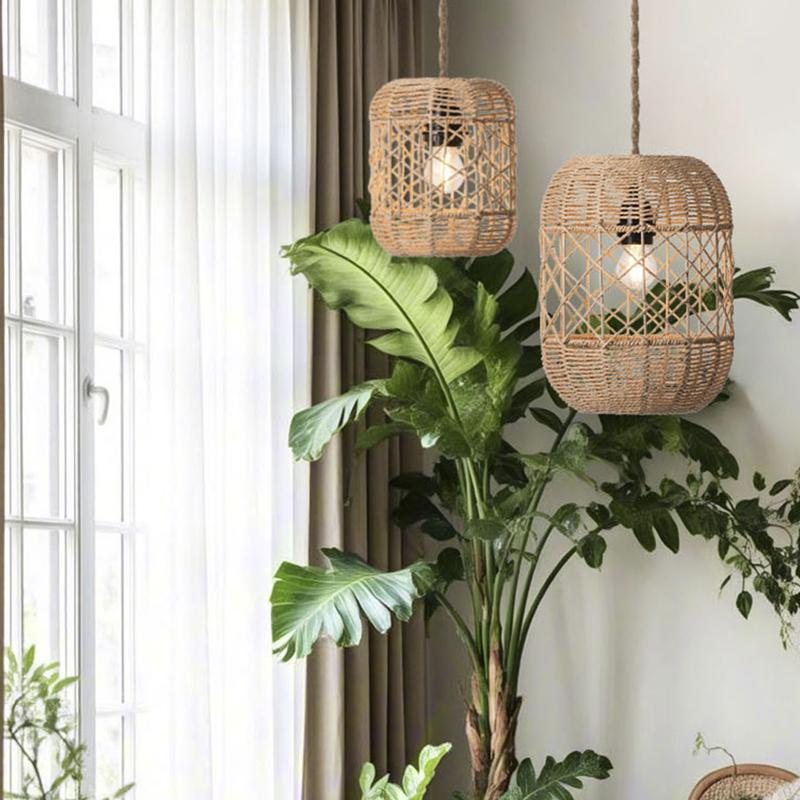 1 шт. Люстра из искусственного ротанга, плетеная бумажная веревка, лампы для столовой, чайный домик, бамбуковая деревенская люстра для столовой, многоразмерная