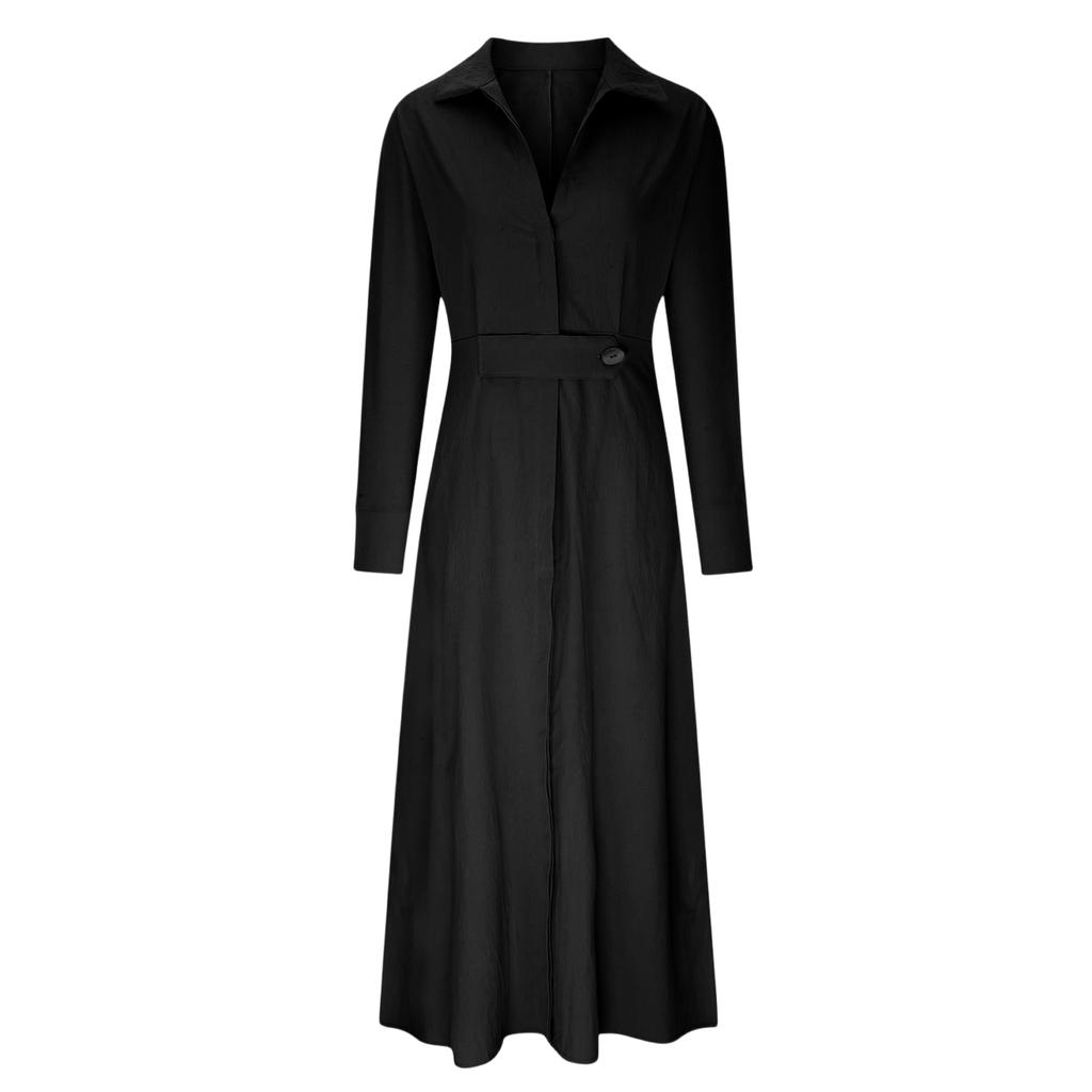 Женское модное цветное лацканами с длинным рукавом с разрезом по подолу повседневное платье-рубашка