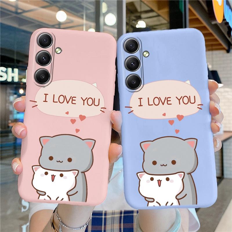 Мягкий силиконовый чехол с рисунком кота для Xiaomi Redmi Note 13 Pro Samsung A55 M35 S24 FE iPhone Huawei Honor 200 Realme Camera Защитный противоударный чехол
