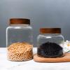 Vertical Stripe Borosilicate Glass Jar with Acacia Wood Lid - Large Capacity for Kitchen Storage or Pickles