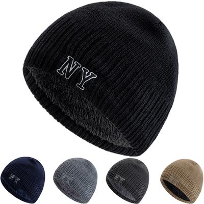 Новый стиль Унисекс Осенне-зимние шапки с плюшевой меховой подкладкой Мужские Женские Теплая шапка бини Повседневная с принтом NY Зимние вязаные шапки для лыж