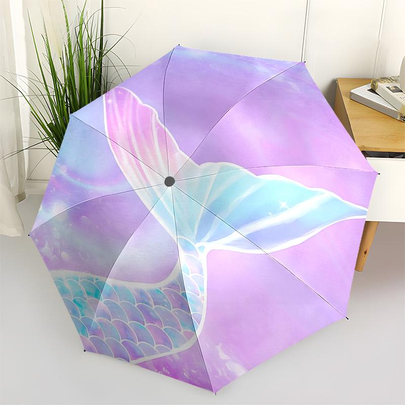 Mermaid Tail Auto-Open Close Umbrella - Portable 3-Fold Design with 8-Bone Iron Frame, for Fans and Travelers, Festive Gift Idea0104181a