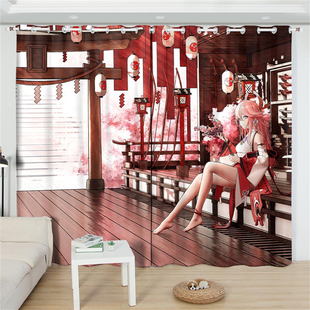 Kazuha Genshin Impact Blackout Curtain 2 панели аниме-принт оконные шторы для гостиной мультяшный домашний декор обработка