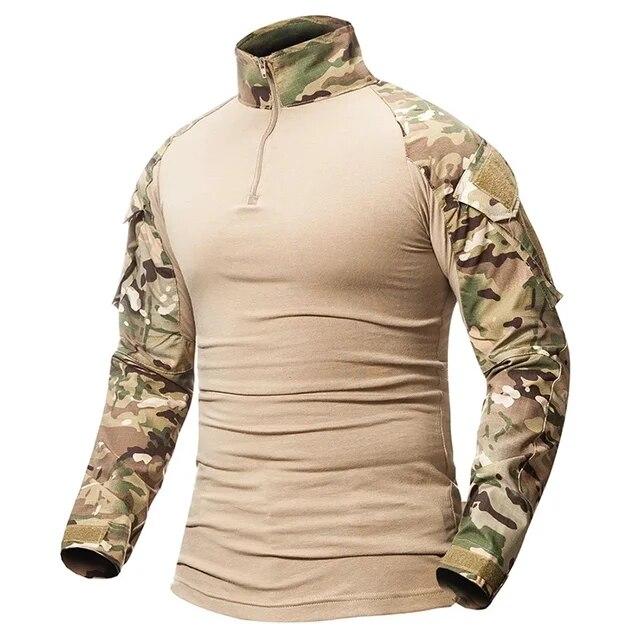 Men's Outdoor Tactical Hiking T-Shirts,Military Army Camouflage Long Sleeve Hunting Climbing Shirt,Male Breathable Sport Clothes
