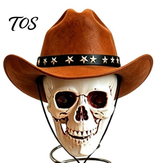 Skull Christmas Tree Topper Gothic with Cowboy Hat, Vintage Western American Wilderness Ornament Skeleton for Halloween, Spooky Top Decoration