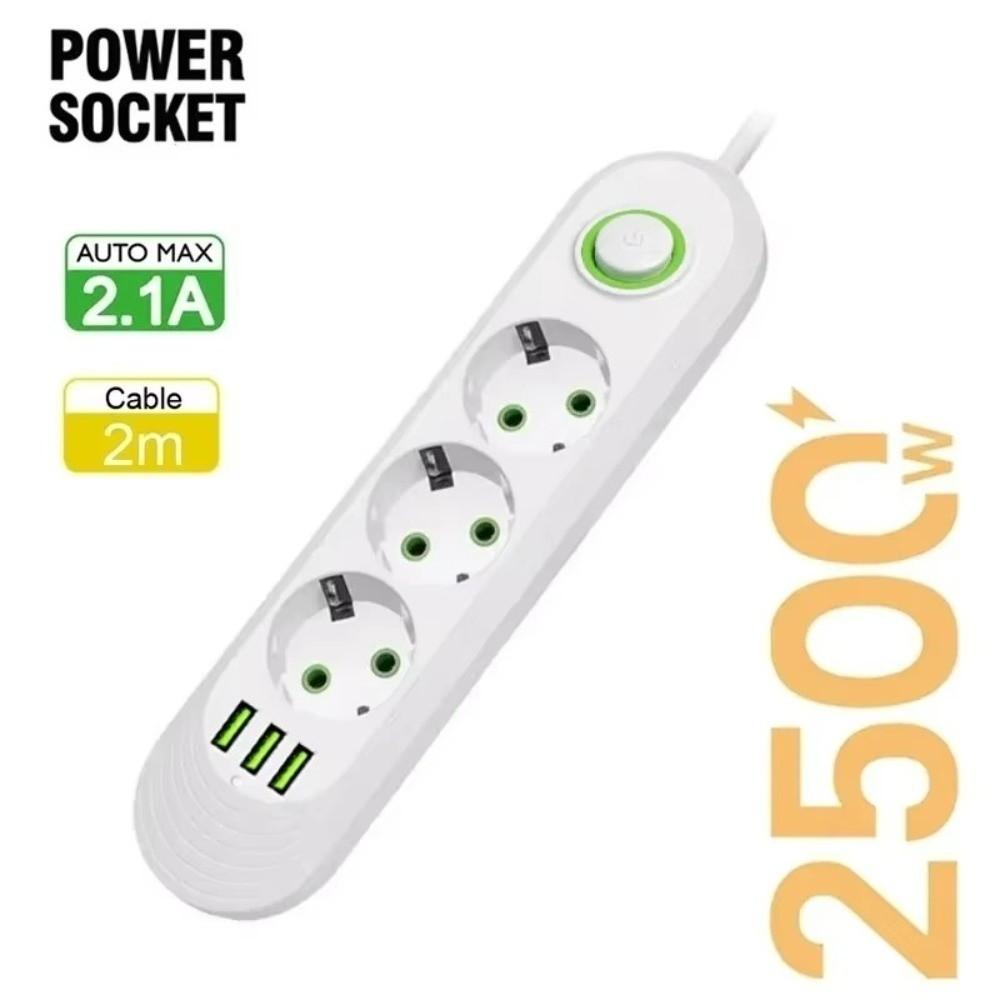 Удлинитель 2 м, розетка с вилкой EU, 3 USB-порта, AC розетка, сетевой фильтр, блок питания для офиса