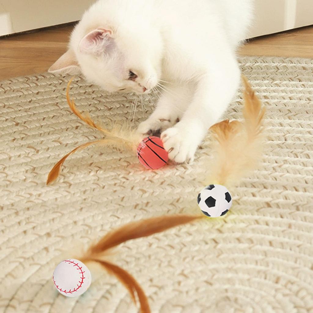 Cat Feather Ball Toys,Interactive Cat Toys For Indoor Cats,Bouncy Balls Toys For Cat,Basketball Soccer Toys For Exercise,Catnip Ball Toys,3pc
