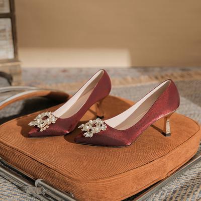 Новые туфли на высоком каблуке большого размера Plus Wide женские туфли с жемчужной квадратной пряжкой одинарные туфли свадебные туфли