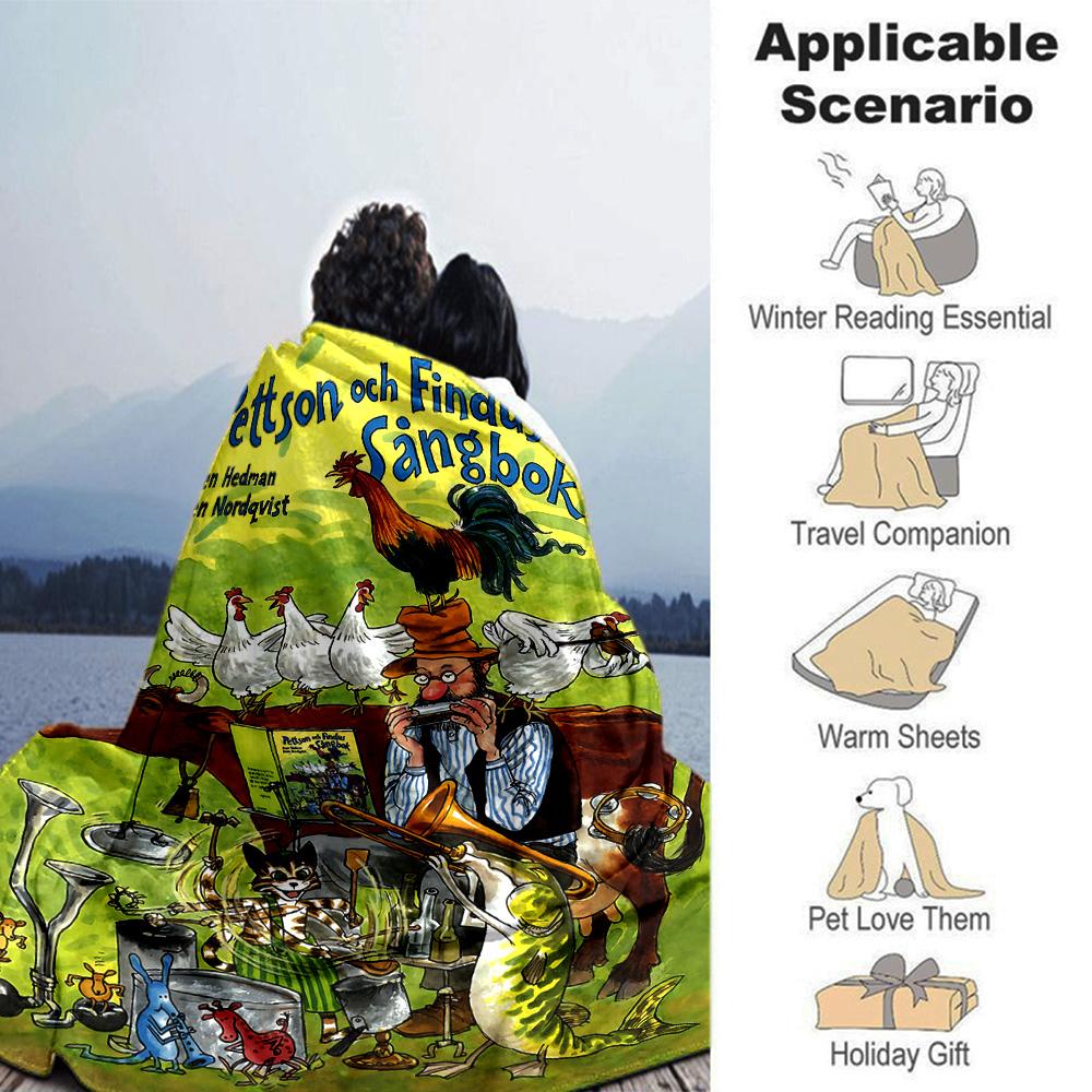 Pettson Findus Book Flannel Blanket Super Soft Warm Cozy Blanket for Sofa Bed Office Travel All‑Season Home Decor Gift