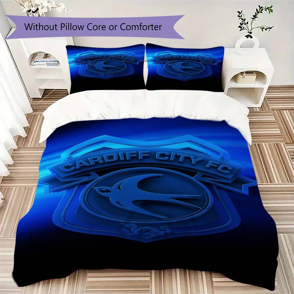 Cardiff City FC Pattern Bedding uilt Set uilt Cover Pillowcase Home Decoration Birthday Gift (1 * duvet cover + 2 * pillowcase without core)