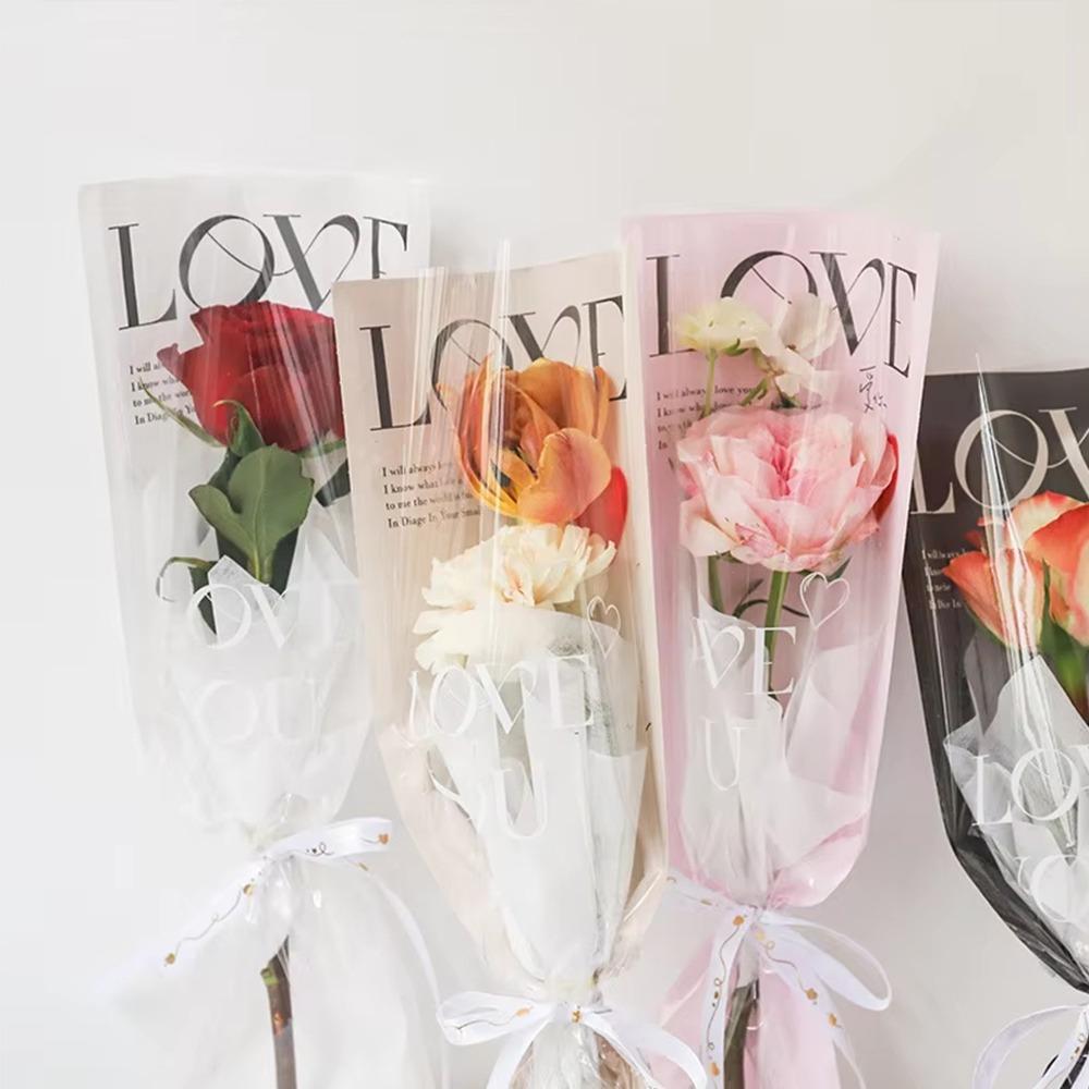 LOVE Rose Packaging Bags Transparent Flower Wrapping Paper Gifts Bouquet Plastic Bag