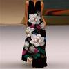 2024 Retro Printed V-Neck Sleeveless Maxi Dress with Pockets - Multicolor