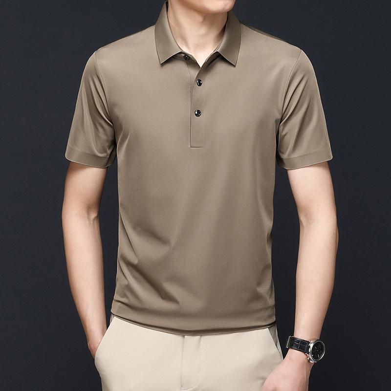 Летние мужские футболки, модные футболки с короткими рукавами, деловые повседневные футболки с лацканами для людей среднего и пожилого возраста