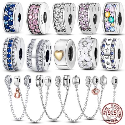 Серебряная застежка из настоящего серебра 925 пробы с цирконием CZ, узор, клипса, подвеска, бусины в виде ромашки, стопор, подходит для модного стиля, браслета, подвески, ювелирные изделия