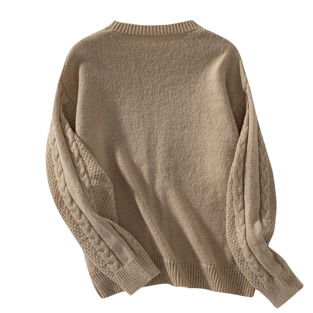 Женский повседневный однотонный полый вязаный свитер с длинными рукавами в стиле ретро