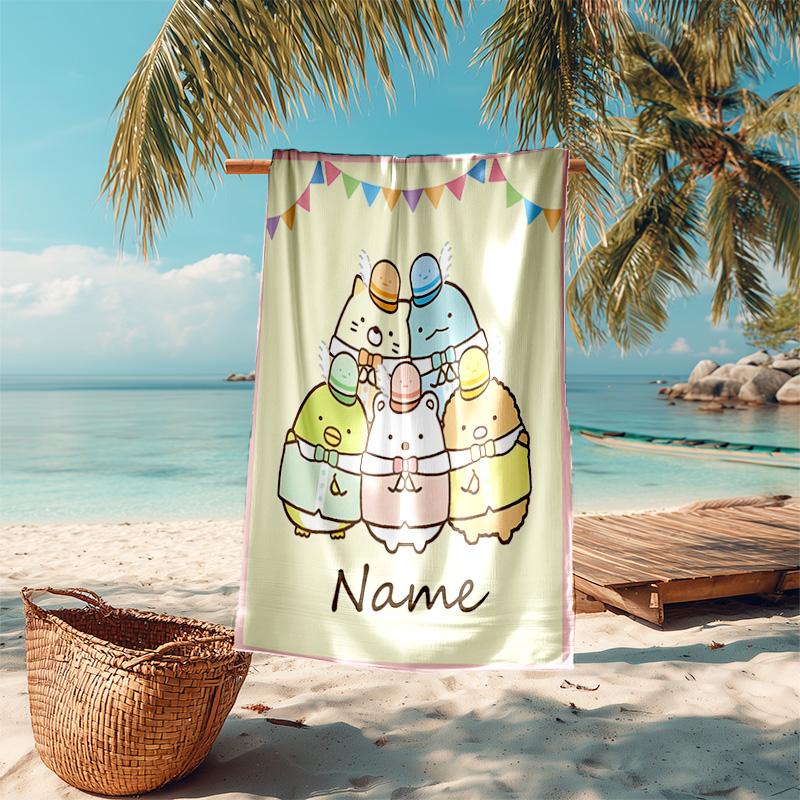 Personalized customized proof beach towel with Sumikko Gurashi pattern - soft, absorbent,quick-drying,perfect swimming,camping&bathing