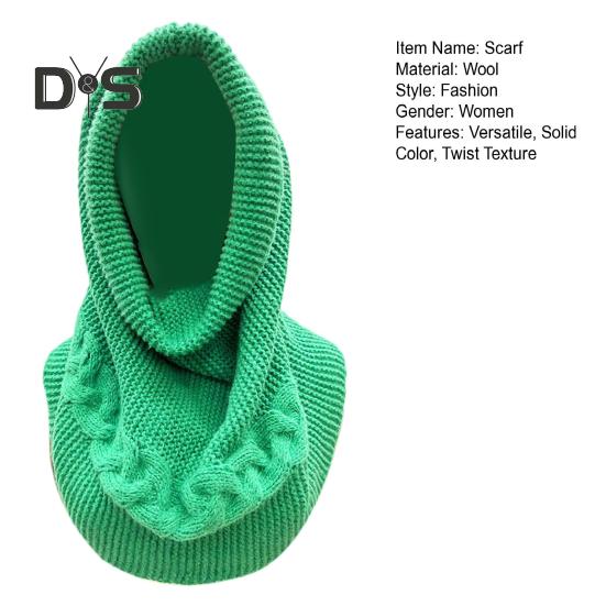 Winter Wool Knitting Scarf Women Men Solid Color Dual Use Shawl Scarf Twist Texture Versatile Warm Hat Scarf