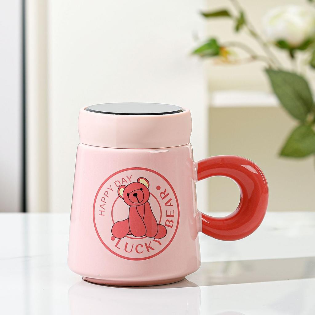 Милая мультяшная керамическая чашка с розовым медведем, зеркальная чашка, парная кружка, домашняя крышка, чашка для воды, рекламный подарочный стакан