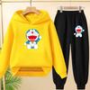 Doraemon Winter Warm Children's Hoodie Set, Casual Sporty Hooded Long Shirt and Long Pants Suitable for Boys Girls Aged 3 to 12