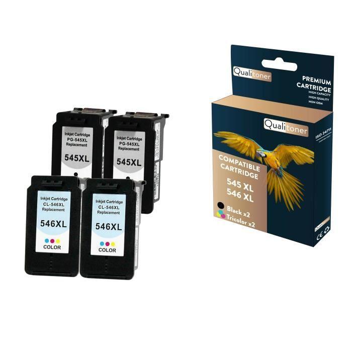QUALITONER - 4 Cartouche compatible pour CANON 545 XL (x2) + 546 XL (x2) 545XL (x2) + 546XL (x2) Noir + Couleur pour Canon Pixma MG