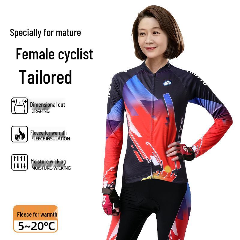Mid-Aged Women's Thick Fleece Cycling Suit - Slim-Fit Mountain & Road Bike Gear