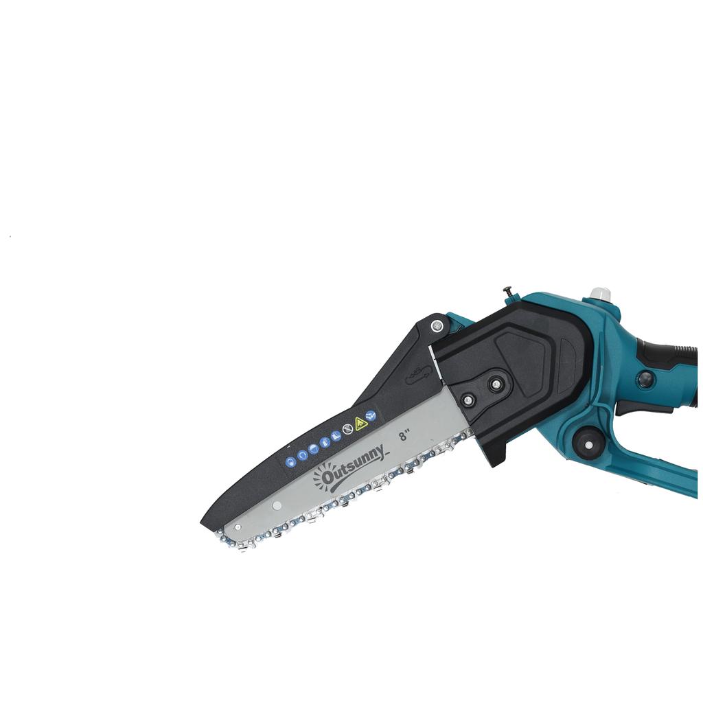 Mini battery chainsaw 8 inches 6000mAh 580W cordless pruner for branches and garden telescopic pole blue